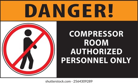 Compressor room industrial safety warning sign vector