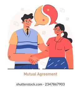 Compromise. Finding common ground and search for mutual agreement. Communication, empathy and trust between characters. Establishing a collaboration. Flat vector illustration