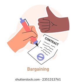 Compromise. Finding common ground and search for mutual agreement. Establishing a cooperative relationship. Bargaining in negotiation process. Flat vector illustration