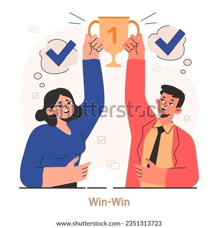 Compromise. Finding common ground and search for mutual agreement. Communication, win win situation between characters. Establishing a cooperative relationship. Flat vector illustration