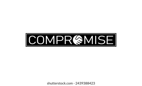 compromise symbol, text with handshake, black isolated silhouette