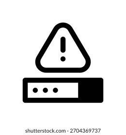 Senha comprometida. Ícone de vetor de traçado com contorno e detalhes preenchidos em preto.