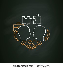 Compromising chalk icon.Dispute resolution. Successfully handles, resolves issues sensibly and fairly.Communication concept. Isolated vector illustration on chalkboard