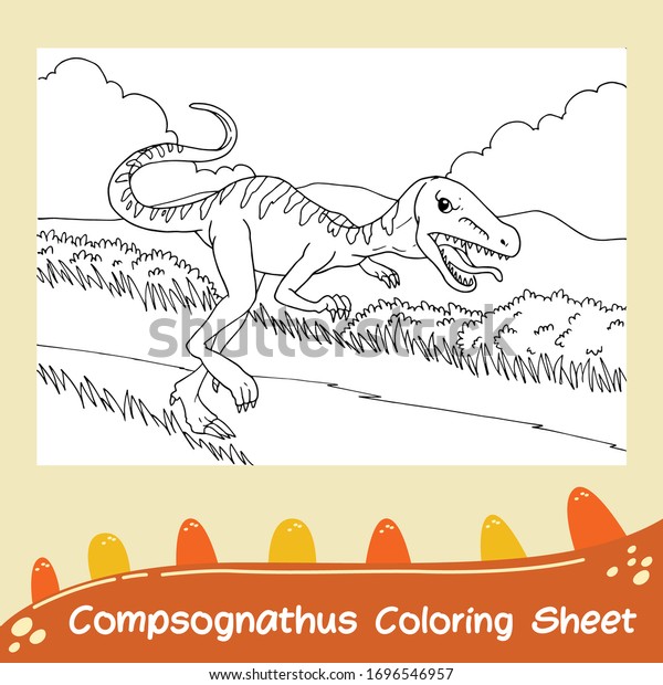 Compsognathus Coloring Page Coloring Sheet Dinosaur vetor stock (livre