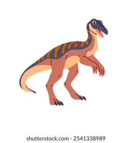 Compsognathus. Little dinosaur species, small dino with patterned skin. Ancient reptile, wild carnivorous animal of Jurassic era. Paleontology. Flat isolated vector illustration on white background