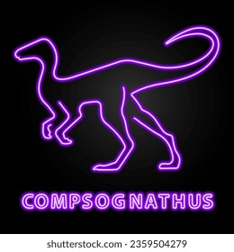compsognathus neon sign, modern glowing banner design, colorful modern design trend on black background. Vector illustration.