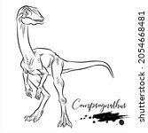 Compsognathus, realistic sketch dinosaur, vector illustration