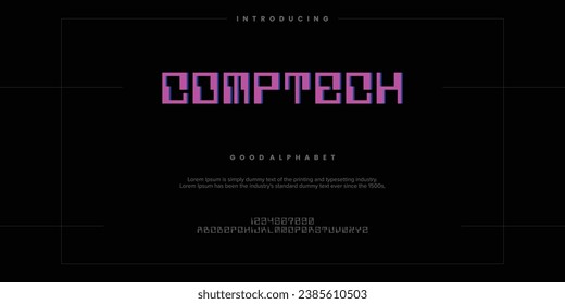 Comptech Pixelate digital alphabet font. Minimal technology typography, Creative urban sport fashion futuristic vector illustration.