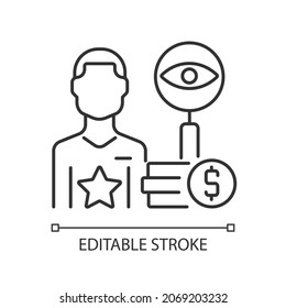 Comptroller linear icon. Financial controller. Budget creating expert. Accounting management. Thin line customizable illustration. Contour symbol. Vector isolated outline drawing. Editable stroke