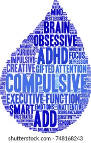Compulsive ADHD word cloud on a white background.  