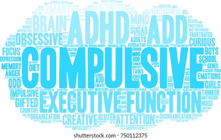 Compulsive ADHD word cloud on a white background. 