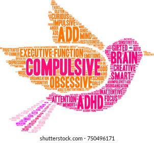 Compulsive ADHD word cloud on a white background. 
