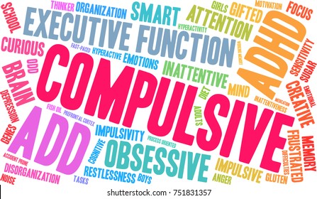 Compulsive ADHD word cloud on a white background. 