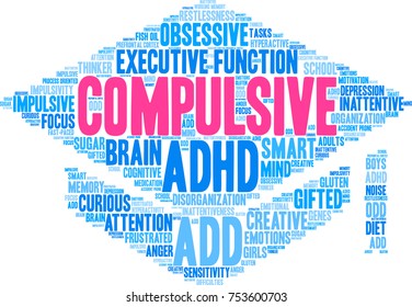 Compulsive ADHD word cloud on a white background. 
