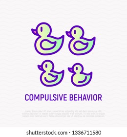 Compulsive behavior symbol. Maniс addiction from orderliness thin line icon: ducks arranged by size. Modern vector illustration.