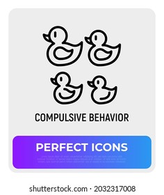 Compulsive Behavior Symbol. Maniс Addiction From Orderliness Thin Line Icon, Ducks Arranged By Size. Modern Vector Illustration.