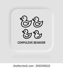 Compulsive Behavior Symbol. Maniс Addiction From Orderliness Thin Line Icon, Ducks Arranged By Size. Modern Vector Illustration.