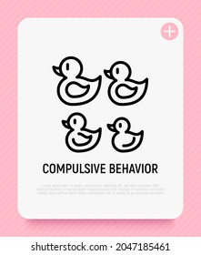 Compulsive Behavior Symbol. Maniс Addiction From Orderliness Thin Line Icon, Ducks Arranged By Size. Modern Vector Illustration.