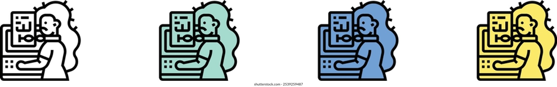 ícone compulsivo. Contorno, Design de estilo verde, azul e amarelo isolado no plano de fundo branco