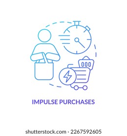 Compulsive purchase concept blue gradient icon. Buying behaviour. Unexpected shopping. Sales psychology abstract idea thin line illustration. Isolated outline drawing. Myriad Pro-Bold font used