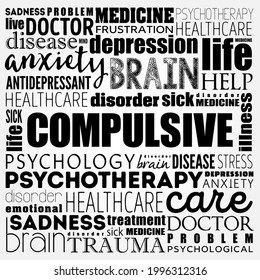 Compulsión de nube de palabras, fondo de concepto de salud