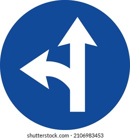 Compulsory Ahead Or Left Turn Traffic Sign.