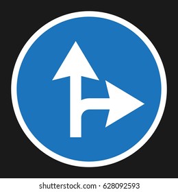 Compulsory ahead or right sign flat icon, Traffic and road sign, vector graphics, a solid pattern on a black background, eps 10