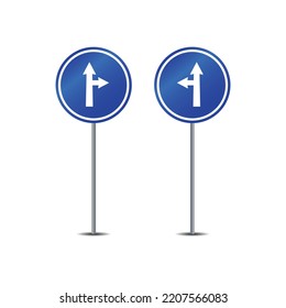 Compulsory ahead or turn left right road sign vector graphics