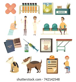 Compulsory vaccination orthogonal icons set with hand holdinig syringe pets patients medical assistaants vet isolated vector illustration 