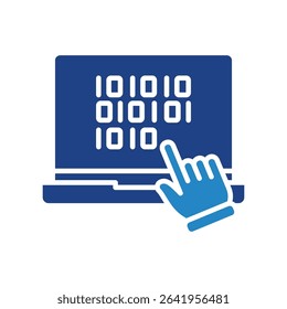 Computation mini illustration dual tone blue color icon, use for machine learning, education, technology industry, UI, UX kit, app and web development, digital or print.