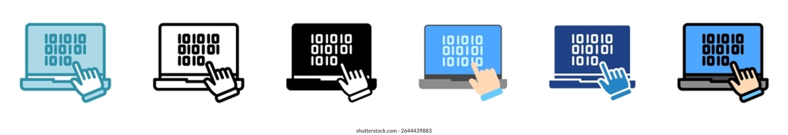 Computação multi estilo, mini ilustração ícone conjunto. contorno, plano, glifo, cor da linha. vetor para UI, UX, aplicativo, web, digital ou impressão, relacionado à aprendizagem de máquina, tecnologia, educação, indústria.