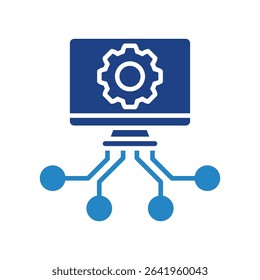 Computation Node mini illustration dual tone blue color icon, use for machine learning, education, technology industry, UI, UX kit, app and web development, digital or print.
