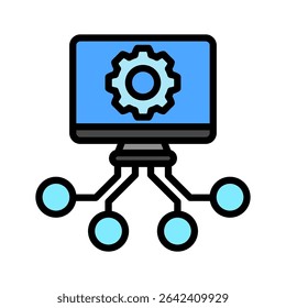 Computation Node mini illustration outline color icon, use for machine learning, education, technology industry, UI, UX kit, app and web development, digital or print.