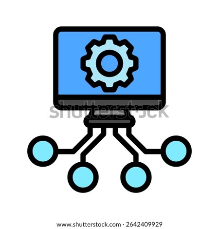 Computation Node mini illustration outline color icon, use for machine learning, education, technology industry, UI, UX kit, app and web development, digital or print.