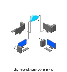 Computational Technologies. Computer Network. Cloud Storage. Isometric Pc Monitor