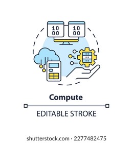 Compute concept icon. Operations with information. Data lake vs data warehouse abstract idea thin line illustration. Isolated outline drawing. Editable stroke. Arial, Myriad Pro-Bold fonts used