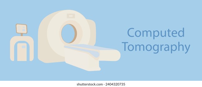 Escaneo computarizado de tomografía. Escaneo CT. Equipo de diagnóstico médico. Imágenes de resonancia magnética. Cartel del centro de diagnóstico. Departamento de radioterapia. Ilustración vectorial. 