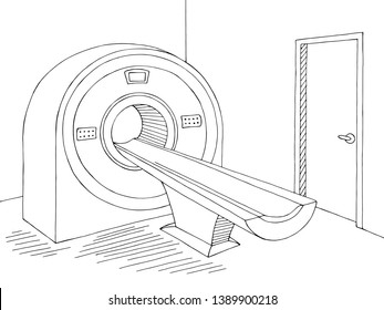 Computed Tomography Scan Device Hospital Room Interior Graphic Black White Sketch Illustration Vector