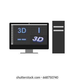 Computer with 3D application vector artwork
