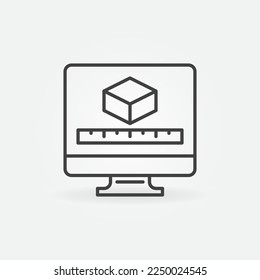 Computer with 3D Cube and Ruler vector concept outline icon or symbol