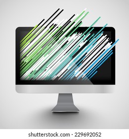 A computer with abstract and colorful lanes, vector