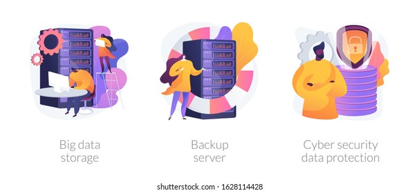 Schutz des Computerzugriffs und Datenbanksicherheitssoftware. Big Data Storage, Backup Server, Cybersicherheit und Datenschutz-Metaphern. Metapher-Illustrationen mit Vektorgrafiken