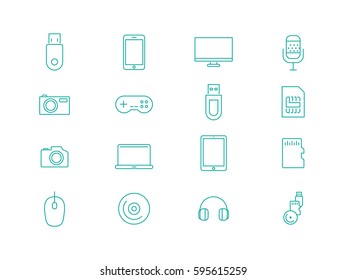 Computer accessories and gadgets icon set.