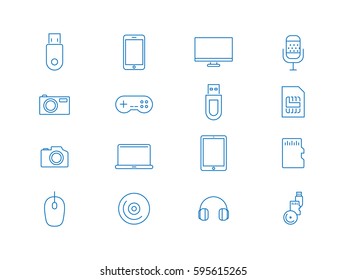 Computer accessories and gadgets icon set.