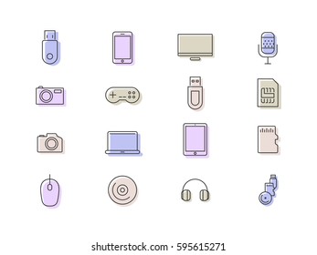 Computer accessories and gadgets icon set.