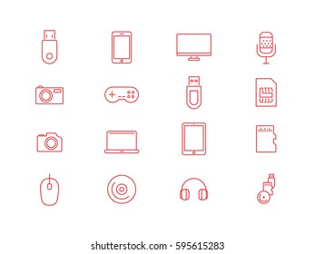 Computer accessories and gadgets icon set.