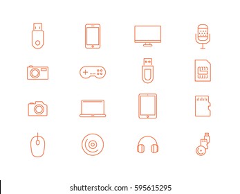 Computer accessories and gadgets icon set.