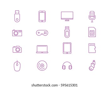 Computer accessories and gadgets icon set.