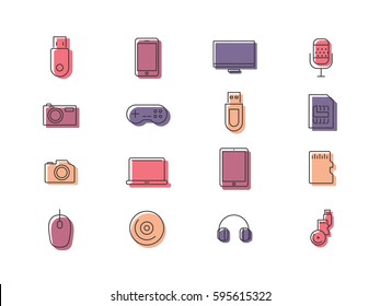 Computer accessories and gadgets icon set.