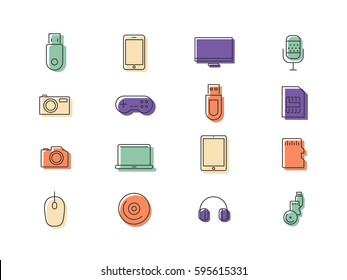 Computer accessories and gadgets icon set.